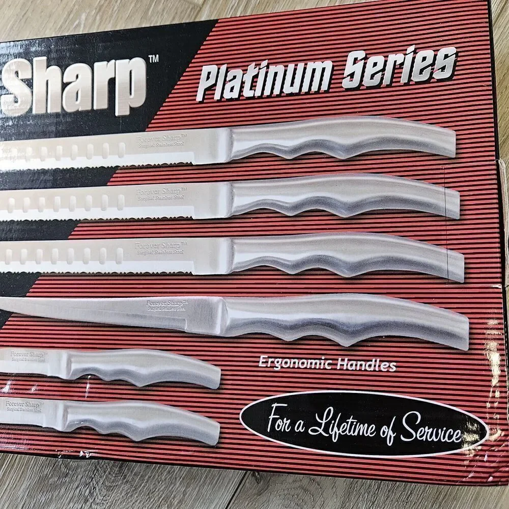 Forever Sharp Platinum Series 8 Piece Knife Set Surgical Stainless Steel Blades